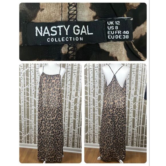 Nasty Gal Collection Sheer Leopard Print Maxi Dress Cover-Up sz 8 - Picture 1 of 8